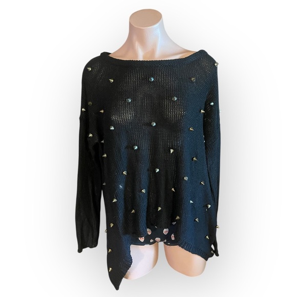 Chandelier Women’s OS Black Sheer Knit With Cone Studs Top - Picture 1 of 8